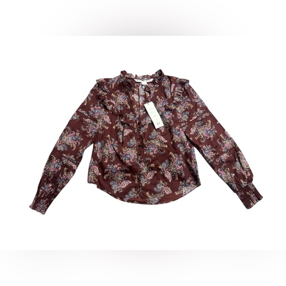 NWT women’s VERONICA BEARD paisley Hopkins Printed Long Sleeve Ruffle Blouse sz6 - Picture 3 of 10